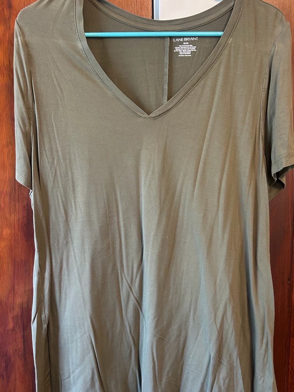 Lane Bryant Olive Green V-Neck Short Sleeve Tee